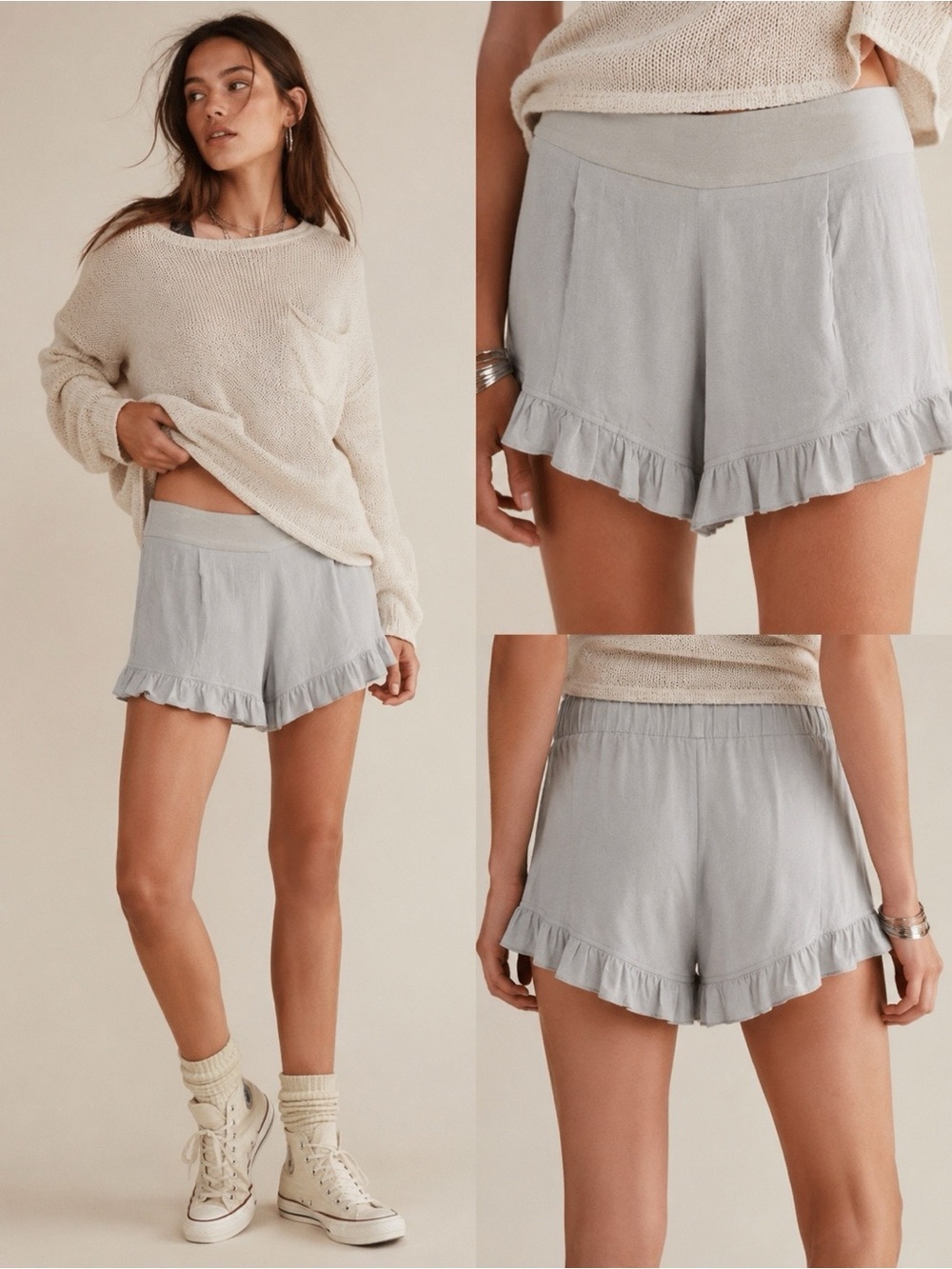 NWT FREE PEOPLE Gray Ruffle Shorts 0